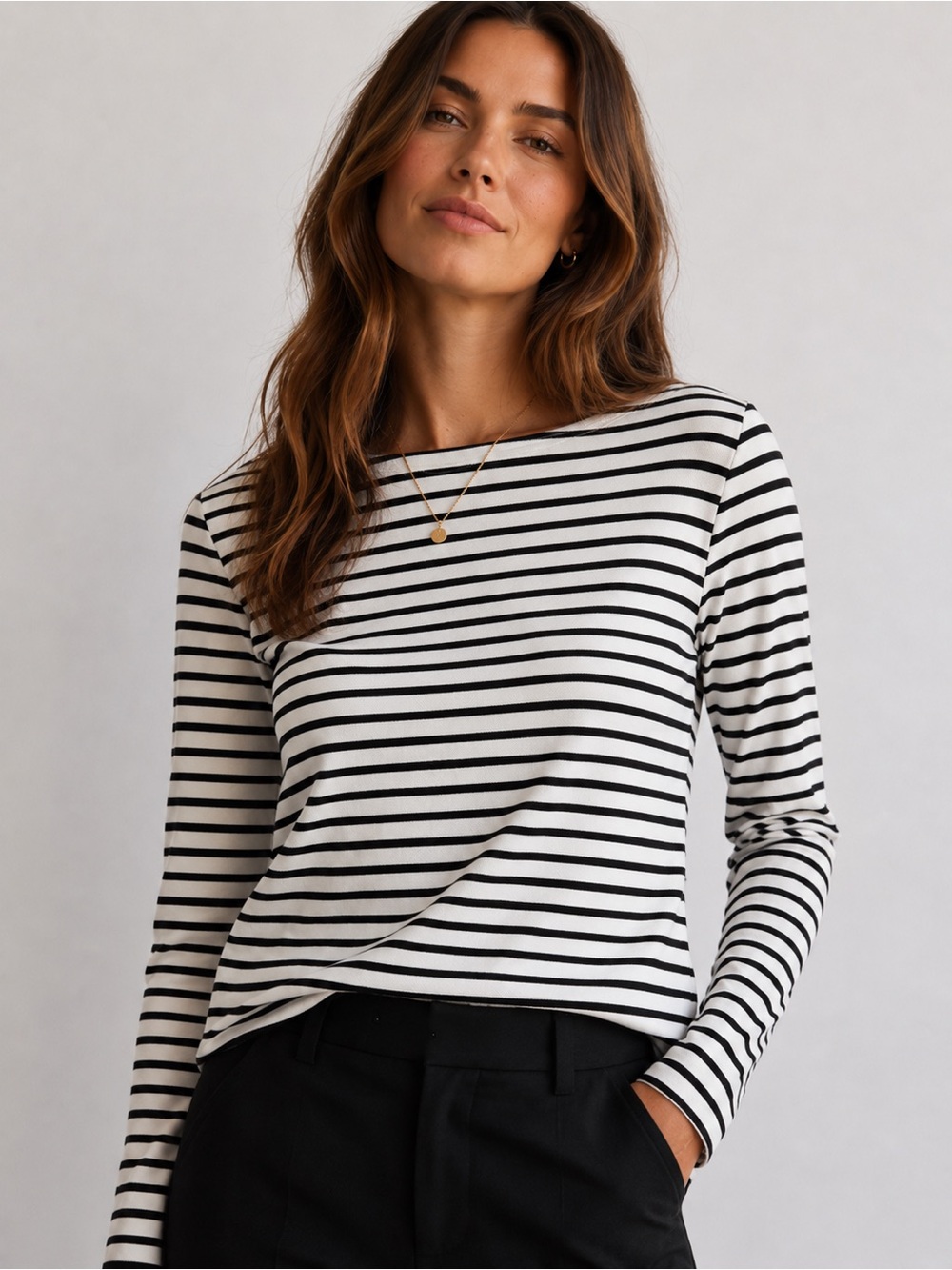 Veronica Beard Hovey Black and White Striped Boatneck Long Sleeve Shirt Size S